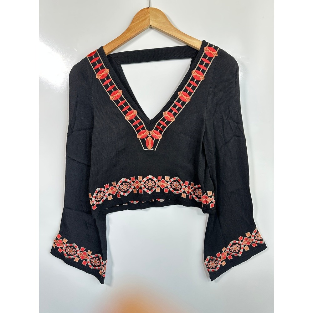 The Wallflower Black Embroidered Boho Crop Top XS Festival Indie Cottagecore - Picture 11 of 12